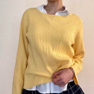 VINTAGE PREPPY YELLOW CABLE KNIT PULLOVER CREWNECK SWEATER ( vtg / vntg )